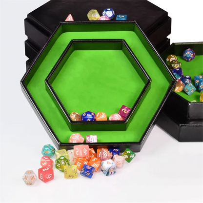 Tray of Fates | Hexagonal Dice Tray | Green Felt