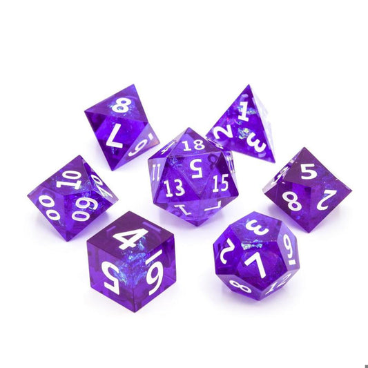 Purple | Holographic | Sharp Edge Resin Dice Set | Dungeons and Dragons | Pathfinder | DND Dice | Dice Set | Polyhedral Dice | RPG Dice Set