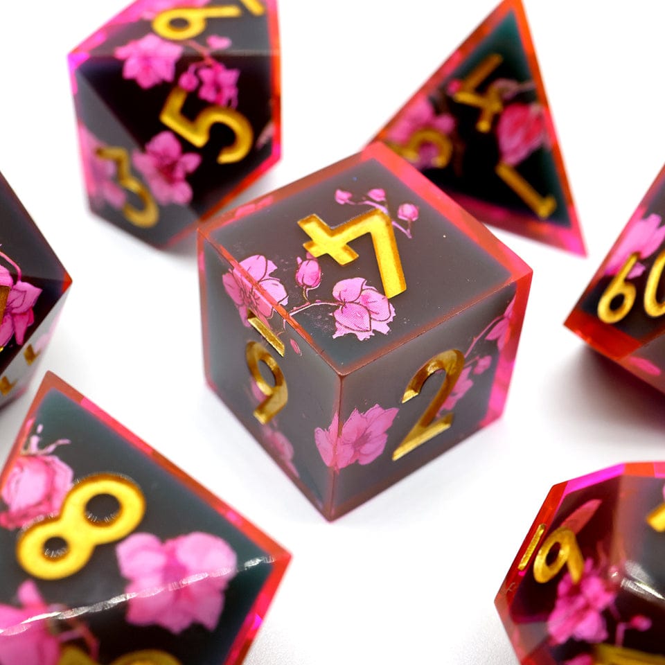 Death Blossom | EXO DICE | Black Core Cherry Blossom Print | 7 Piece Set