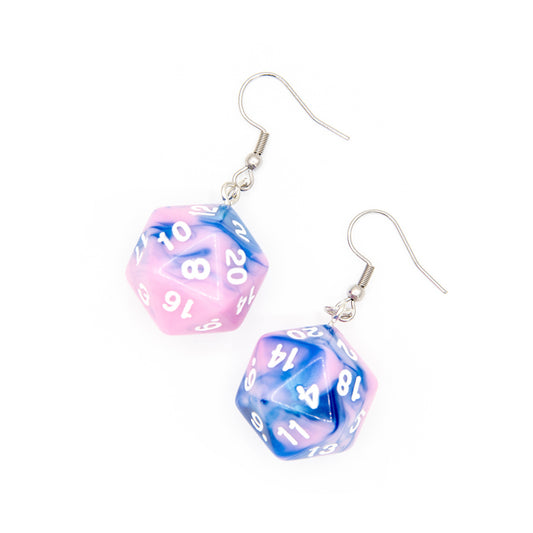 D20 Earrings | Pink & Blue Swirl