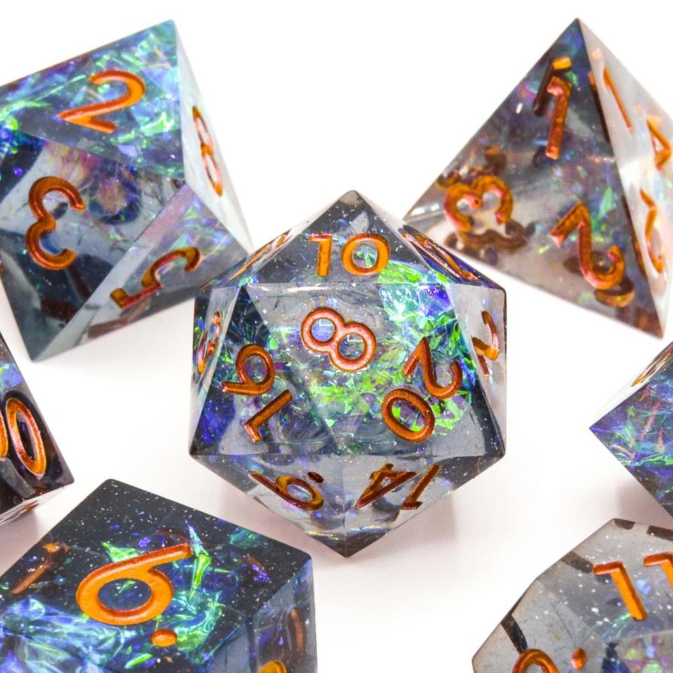 Cosmic Veil | Sharp Edge Dice | 7 Piece Set