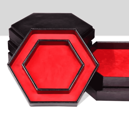 Hexagonal Dice Tray & Storage - Red Felt