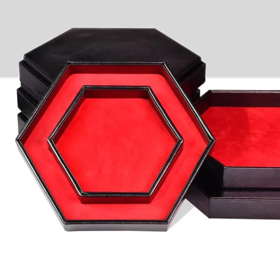 Tray of Fates | Hexagonal Dice Tray | Red Felt