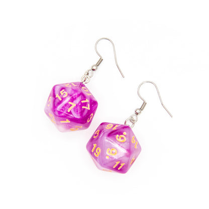 D20 Earrings | Pink & White Swirl