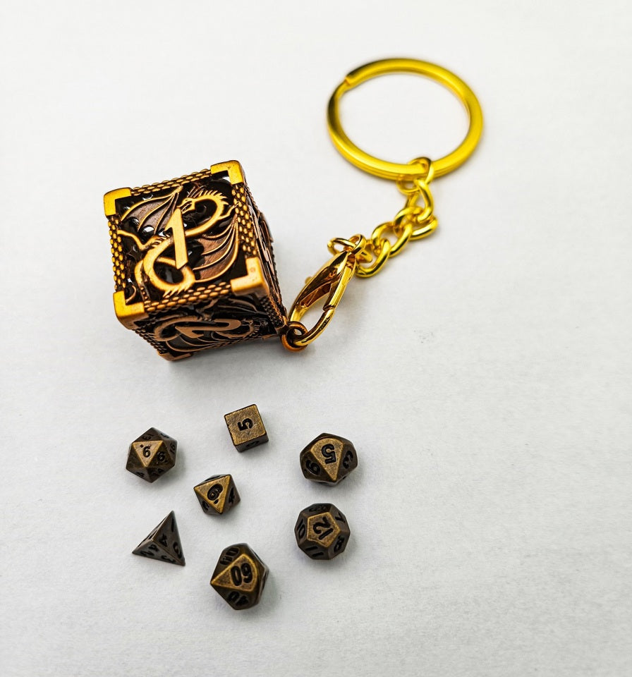 Wyvern's Vault | D6 Keyring w/Mini Dice | Gold