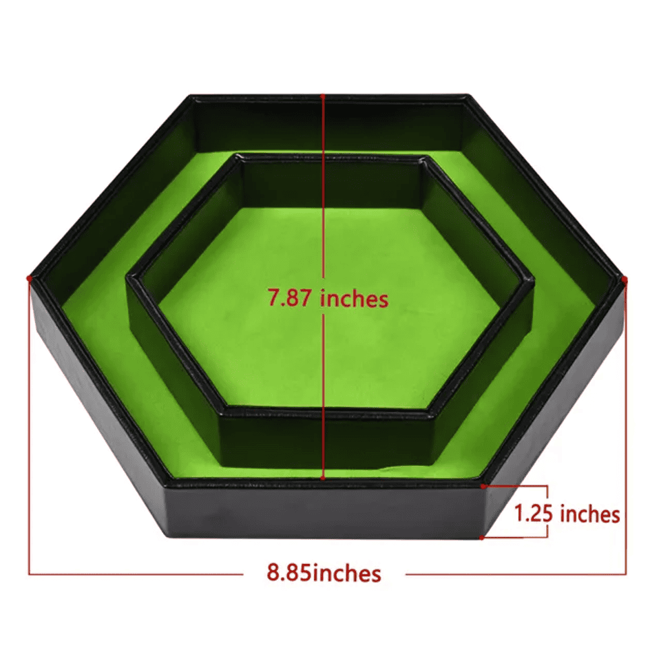 Hexagonal Dice Tray & Storage - Green Felt
