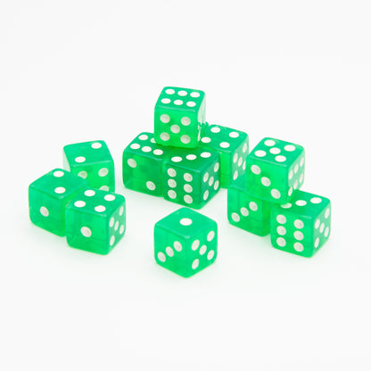 16mm D6 | Transparent Green | Square Edge | 12 Pack