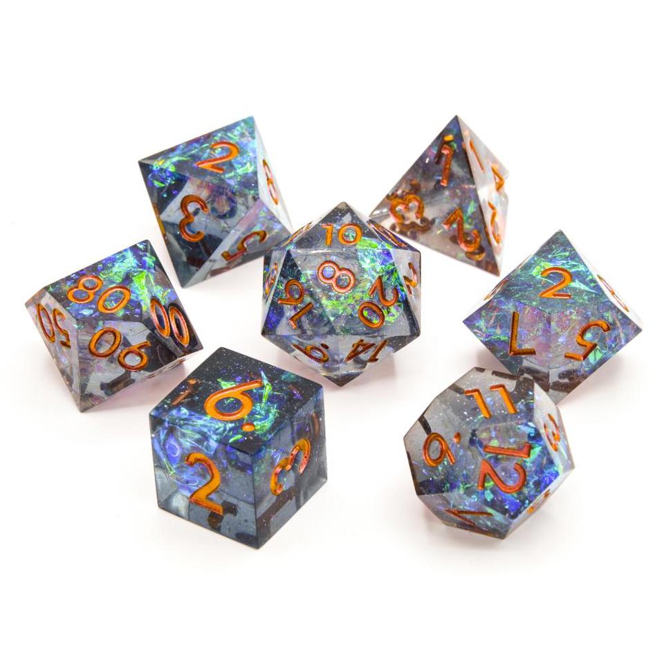 Cosmic Veil | Sharp Edge Dice | 7 Piece Set