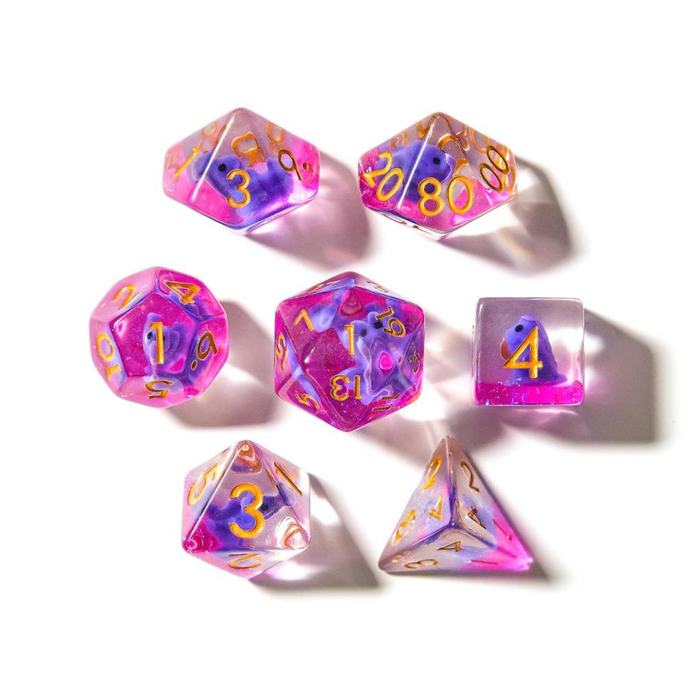 Purple T-Rex | Resin Inclusion Dice | 7 Piece Set