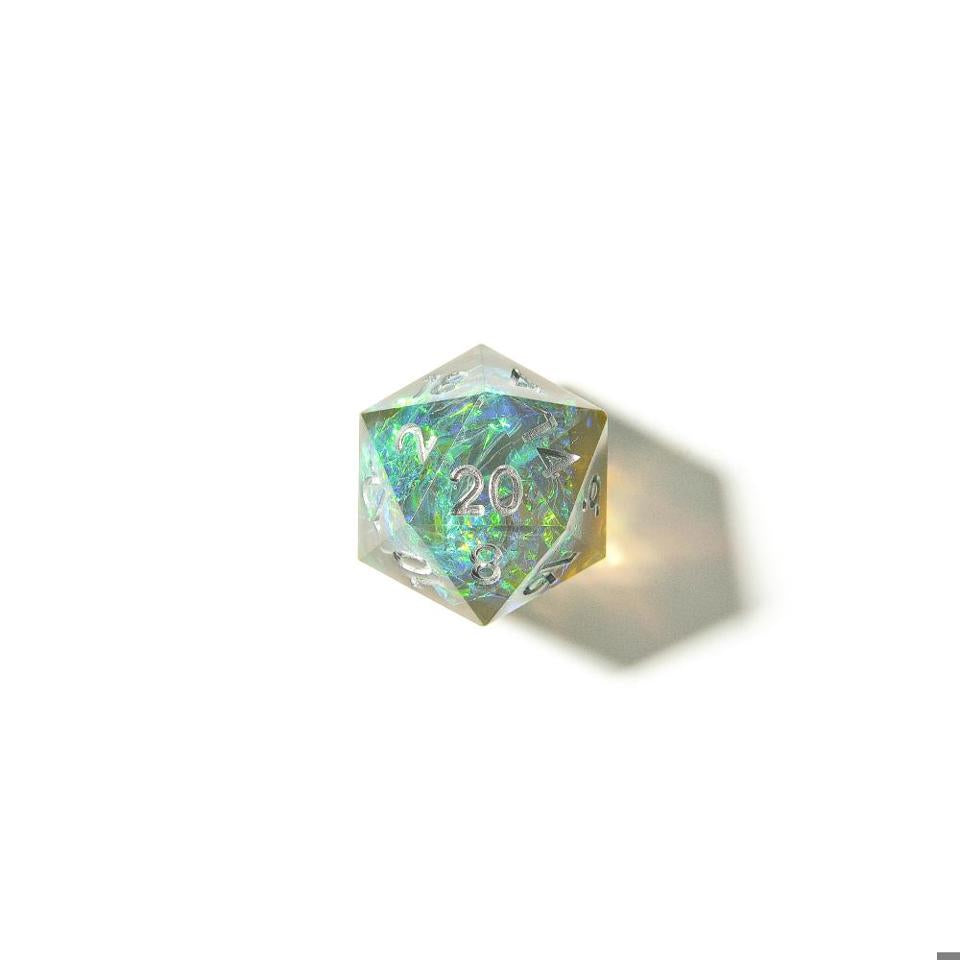 Sea Foam Green Blue Sharp Edge Resin D&D Dice Set With Silver Numbering - For Dungeons and Dragons - Gift Set