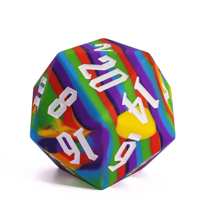 55mm D20 Chonk Silicone Dice - Rainbow with White Font