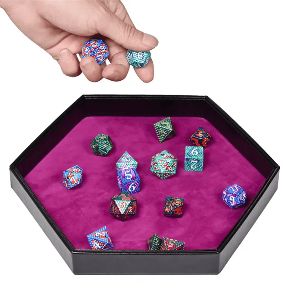 Tray of Fates | Hexagonal Dice Tray | Purple Felt