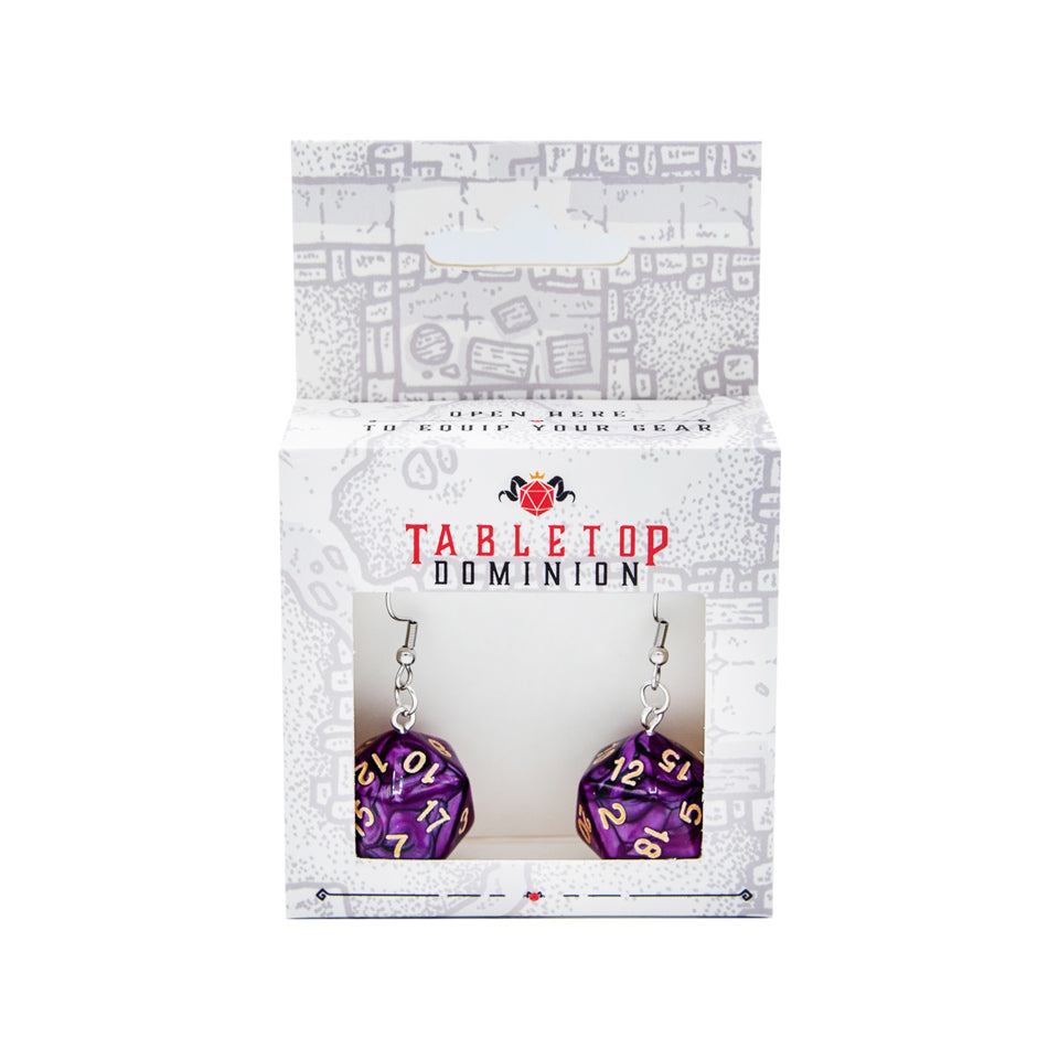 D20 Earrings | Transparent Purple