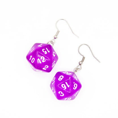 D20 Earrings | Transparent Purple