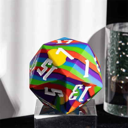 55mm D20 Chonk Silicone Dice - Rainbow with White Font