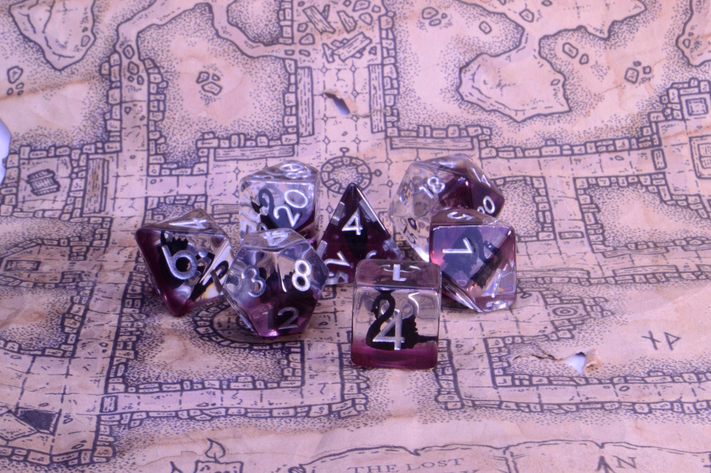 Ethereal Midnight - Black Swan Encased Soft Edge Resin D&D Dice Set With Silver Numbering - For Dungeons and Dragons - Gift Set