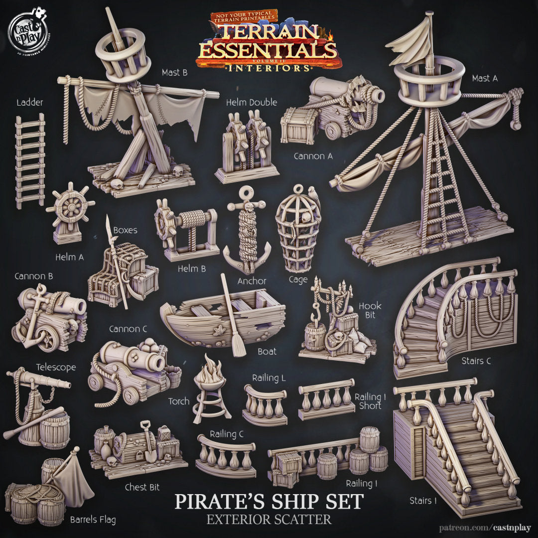 Pirate Ship Scatter | Pirate Terrain | 3D Printed | RPG Miniatures for Dungeons and Dragons & TTRPG's
