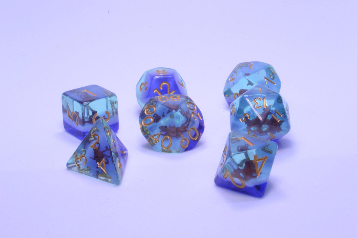 Coffee Kraken - A Friendly Octopus Encased Soft Edge Resin D&D Dice Set With Gold Numbering - For Dungeons and Dragons - Gift Set