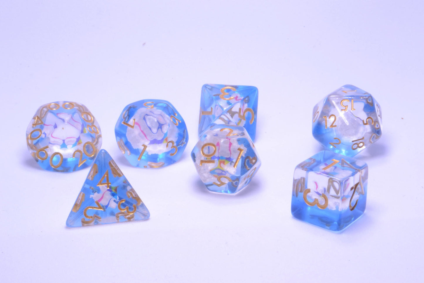 Skyward - Kite in the Clouds Soft Edge Resin D&D Dice Set With Gold Numbering - For Dungeons and Dragons - Gift Set