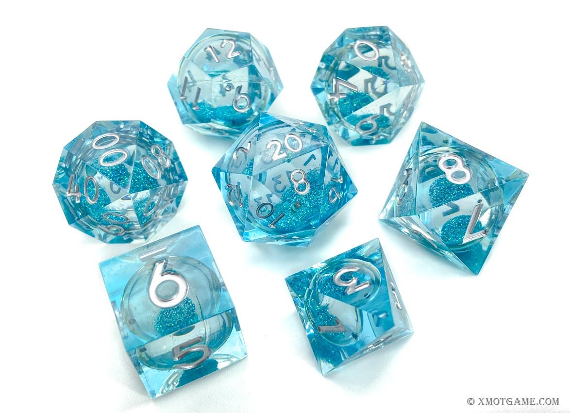 Blue | Liquid Core | Sharp Edge Resin Dice Set | Dungeons and Dragons | Pathfinder | DND Dice | Dice Set | Polyhedral Dice | RPG Dice Set