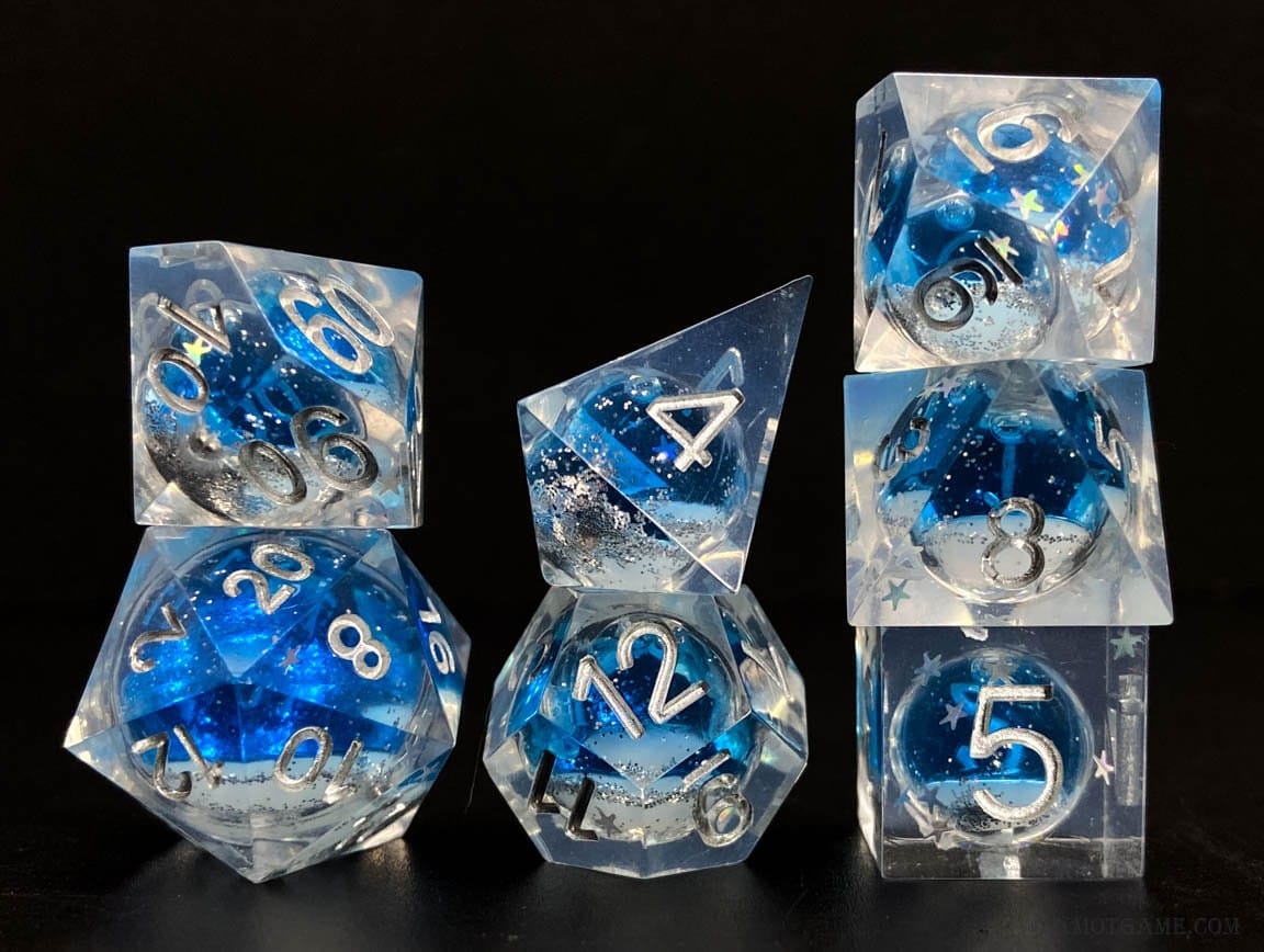 Blue Liquid Core Star Glitter | Sharp Edge Resin Dice | Dungeons and Dragons | Pathfinder | DND Dice | Dice Set | Polyhedral Dice | RPG Dice