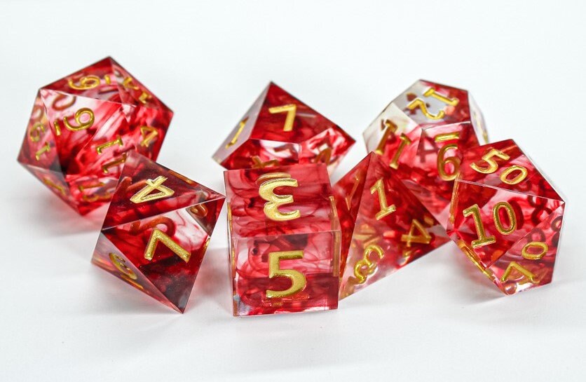 Red | Holographic | Sharp Edge Resin Dice Set | Dungeons and Dragons | Pathfinder | DND Dice | Dice Set | Polyhedral Dice Set | RPG Dice Set