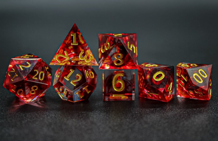 Red | Holographic | Sharp Edge Resin Dice Set | Dungeons and Dragons | Pathfinder | DND Dice | Dice Set | Polyhedral Dice Set | RPG Dice Set