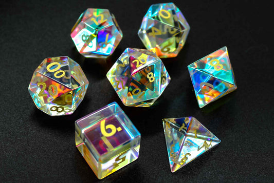 Dichroic Prismatic Rainbow Glass Dice Set | Gemstone Dice Set | Dungeons and Dragons | DND Dice, Dice Set, Polyhedral Dice Set, RPG Dice Set