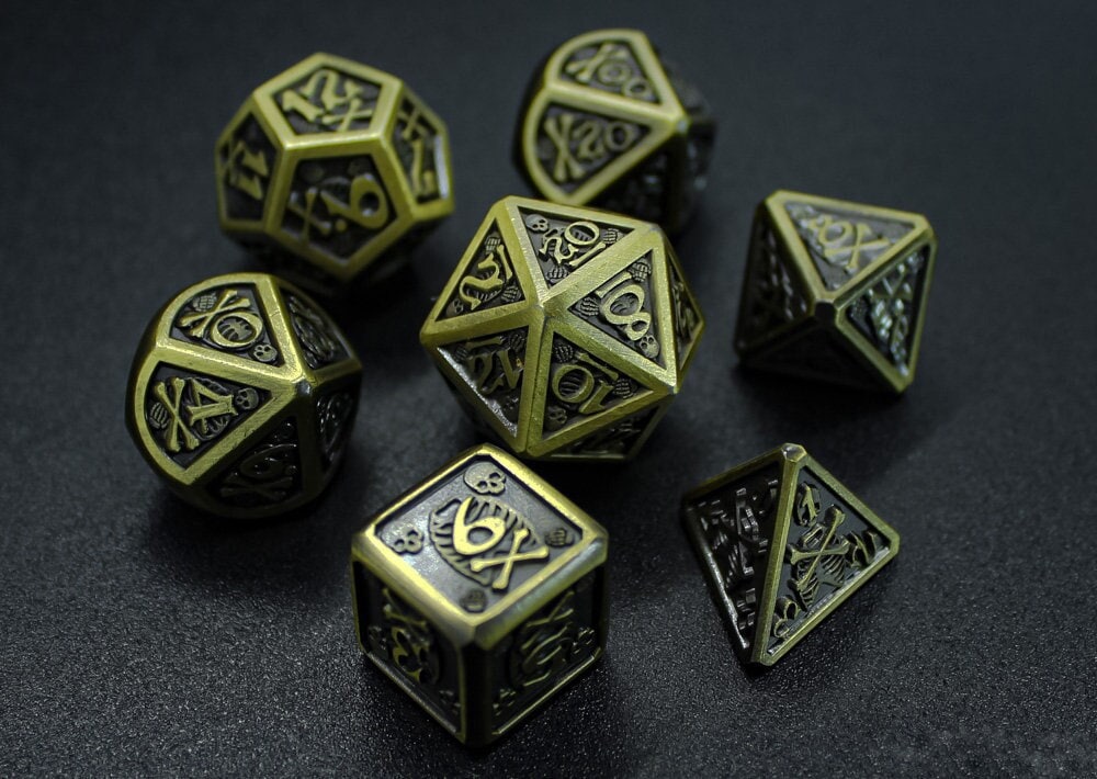 Antique Brass Plated Metal Dice Set, Metal Dice Set, Dungeons and Dragons, Pathfinder, DND Dice, Dice Set, Polyhedral Dice Set, RPG Dice Set
