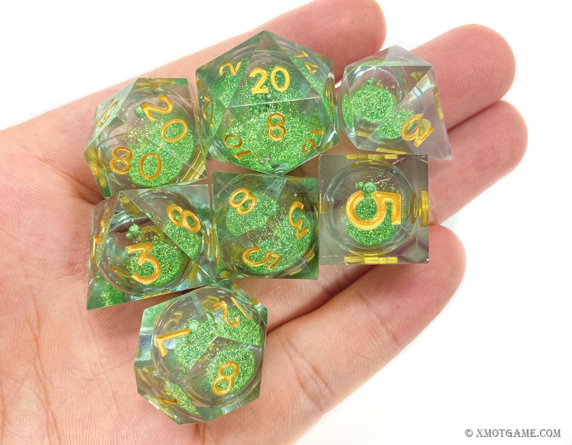 Green | Liquid Core | Sharp Edge Resin Dice Set | Dungeons and Dragons | Pathfinder | DND Dice | Dice Set | Polyhedral Dice | RPG Dice Set