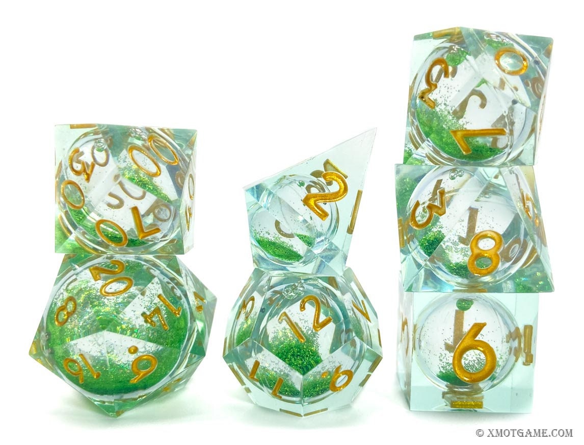 Green | Liquid Core | Sharp Edge Resin Dice Set | Dungeons and Dragons | Pathfinder | DND Dice | Dice Set | Polyhedral Dice | RPG Dice Set
