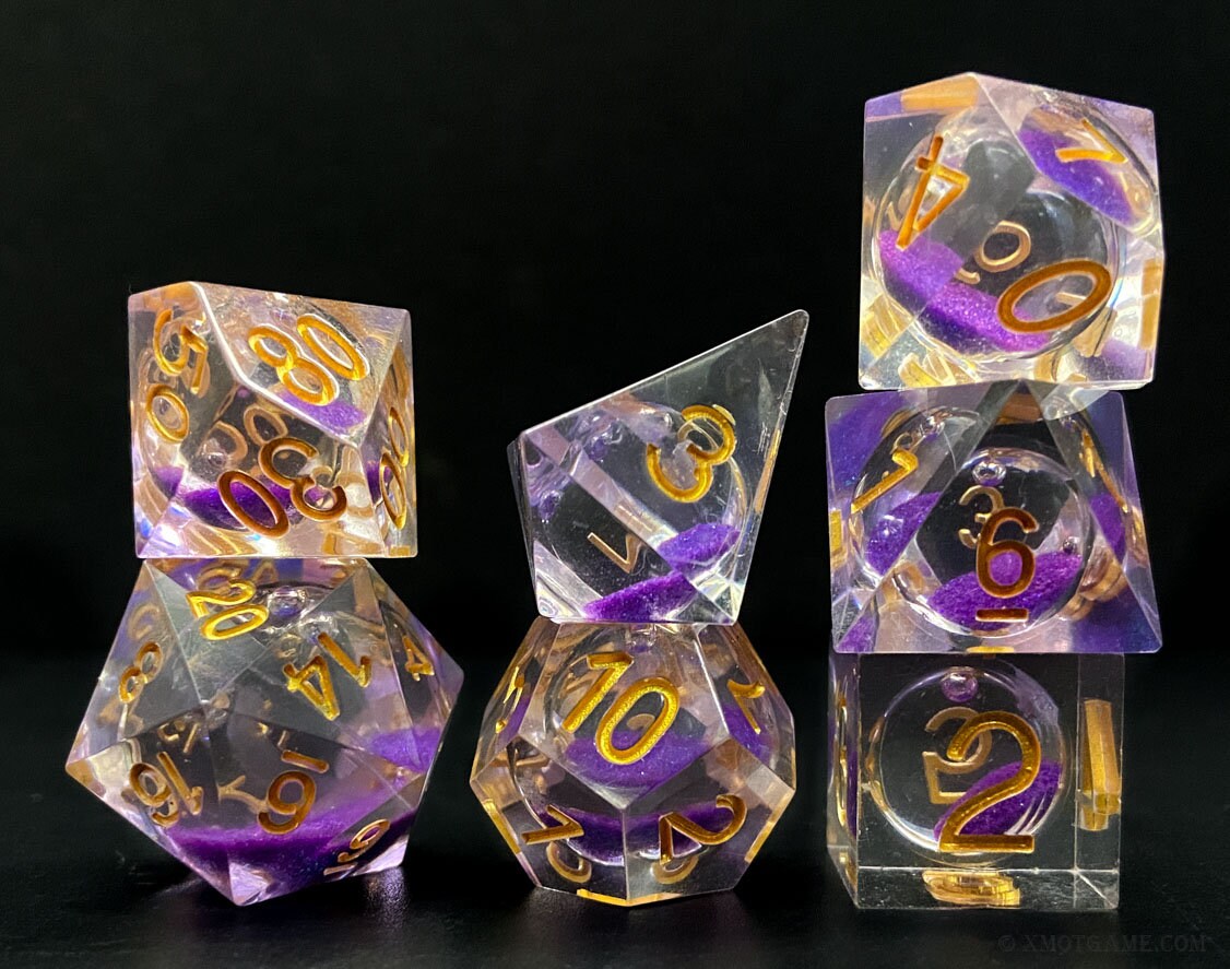 Purple | Liquid Core | Sharp Edge Resin Dice Set | Dungeons and Dragons | Pathfinder | DND Dice | Dice Set | Polyhedral Dice | RPG Dice Set
