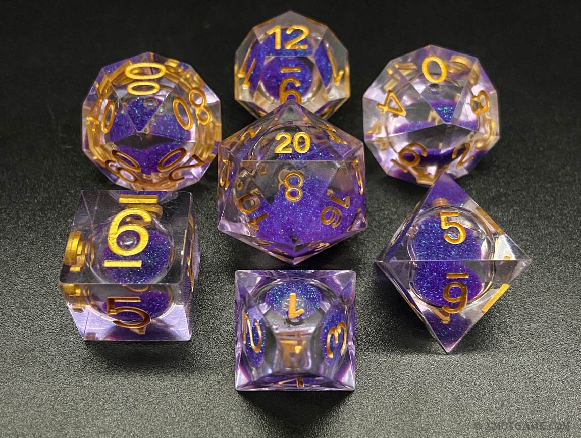 Purple | Liquid Core | Sharp Edge Resin Dice Set | Dungeons and Dragons | Pathfinder | DND Dice | Dice Set | Polyhedral Dice | RPG Dice Set