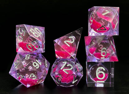 Pink | Liquid Core | Sharp Edge Resin Dice Set | Dungeons and Dragons | Pathfinder | DND Dice | Dice Set | Polyhedral Dice | RPG Dice Set