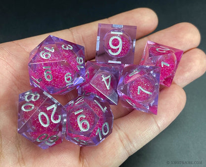 Pink | Liquid Core | Sharp Edge Resin Dice Set | Dungeons and Dragons | Pathfinder | DND Dice | Dice Set | Polyhedral Dice | RPG Dice Set