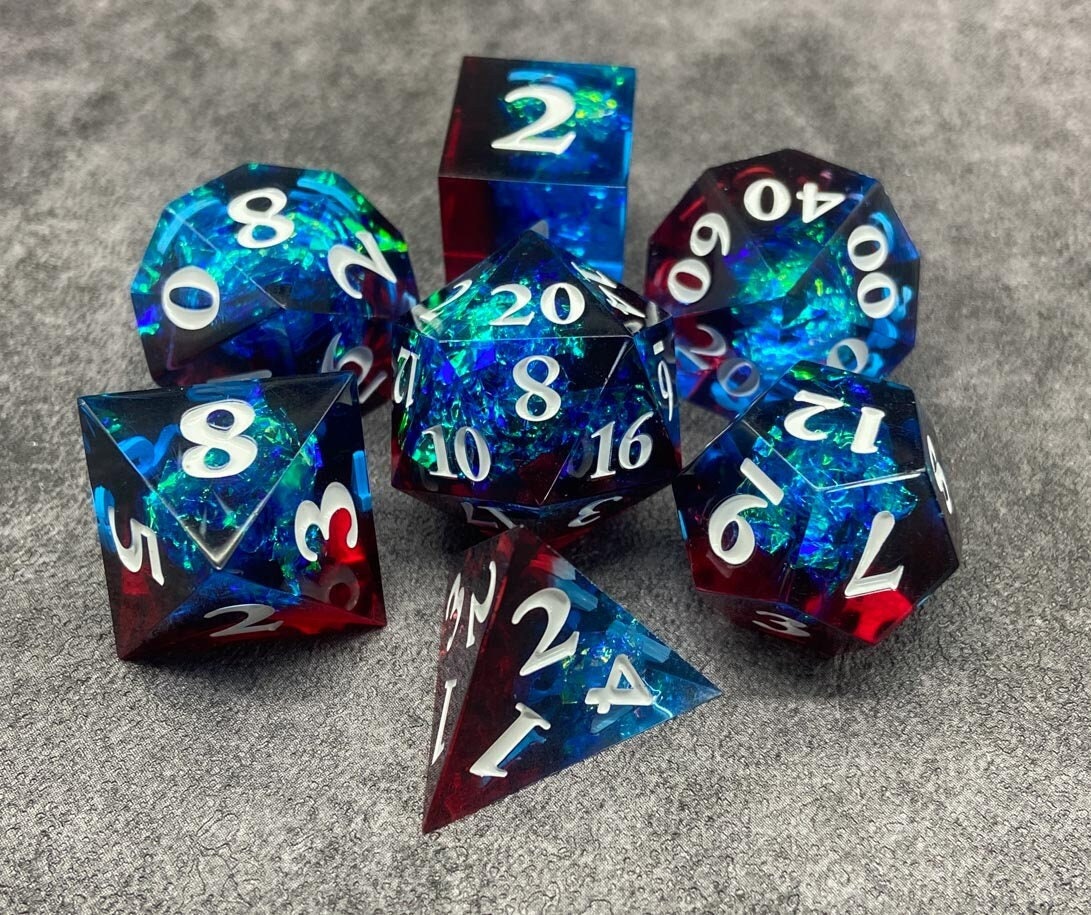 Red Clear Holographic | Sharp Edge Resin Dice Set | Dungeons and Dragons | Pathfinder | DND Dice | Dice Set | Polyhedral Dice | RPG Dice Set