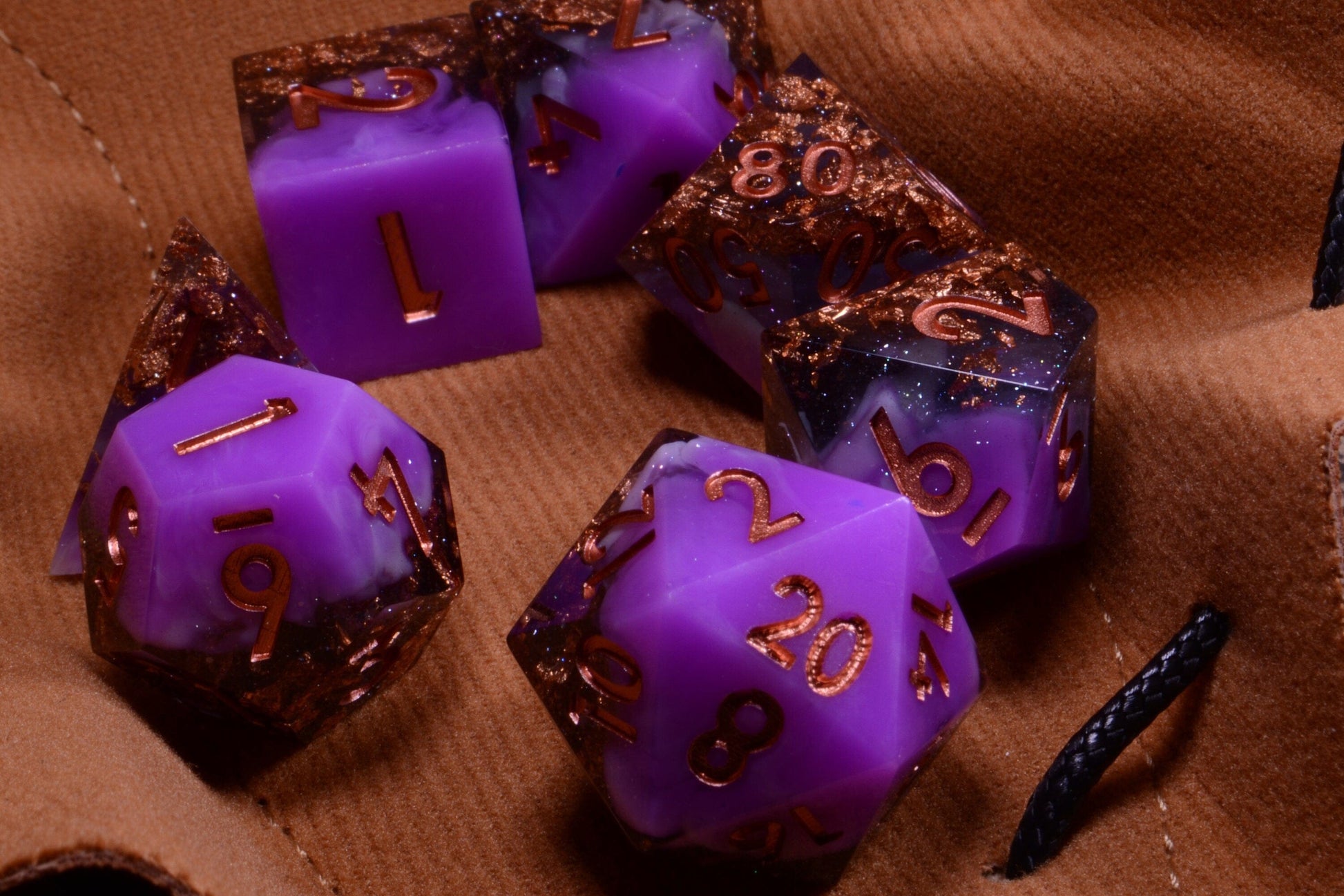 Copper Haze Purple Copper Dice | Resin Dice | DnD Dice Set | Dungeons and Dragons | Purple Dice Set | Sharp Edge | Resin Dice Set | RPG DICE