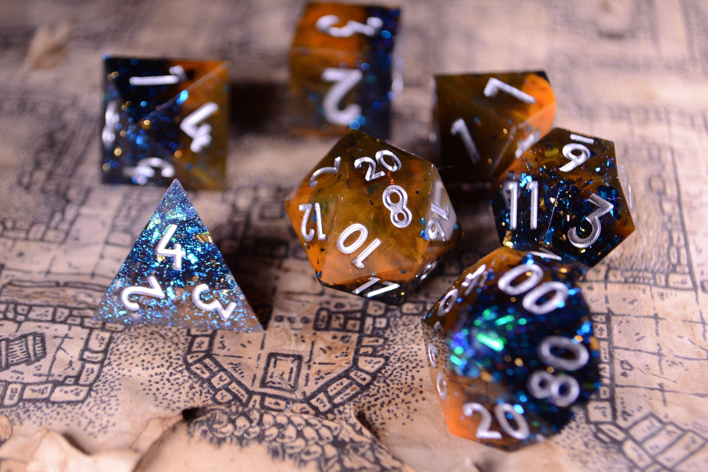 Azure Earth Brown Blue Dice | Resin Dice | DnD Dice Set | Dungeons and Dragons | Brown Dice Set | Sharp Edge | Resin Dice Set | RPG DICE