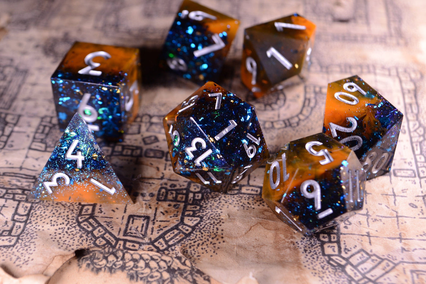 Azure Earth Brown Blue Dice | Resin Dice | DnD Dice Set | Dungeons and Dragons | Brown Dice Set | Sharp Edge | Resin Dice Set | RPG DICE
