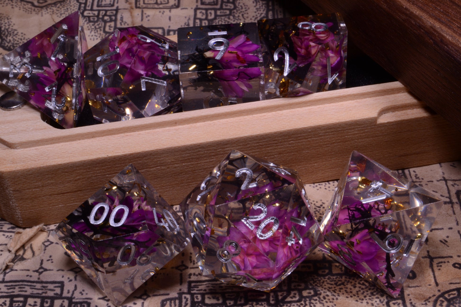 Everbloom Pink Flower Dice | Resin Dice | DnD Dice Set | Dungeons and Dragons  | Flower Dice Set | Sharp Edge | Resin Dice Set | RPG DICE
